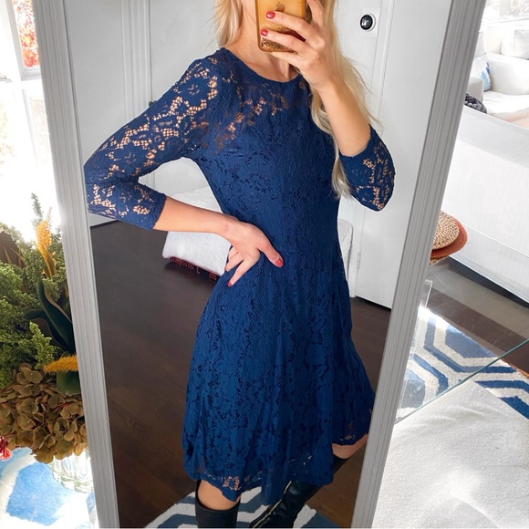 💙 DOROTHY PERKINS ELEGANT NAVY LACE LONG SLEEVE COCKTAIL DRESS! - Picture 3 of 13